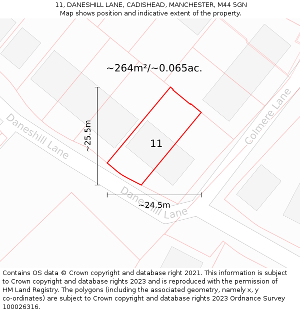 11, DANESHILL LANE, CADISHEAD, MANCHESTER, M44 5GN: Plot and title map