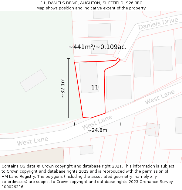 11, DANIELS DRIVE, AUGHTON, SHEFFIELD, S26 3RG: Plot and title map