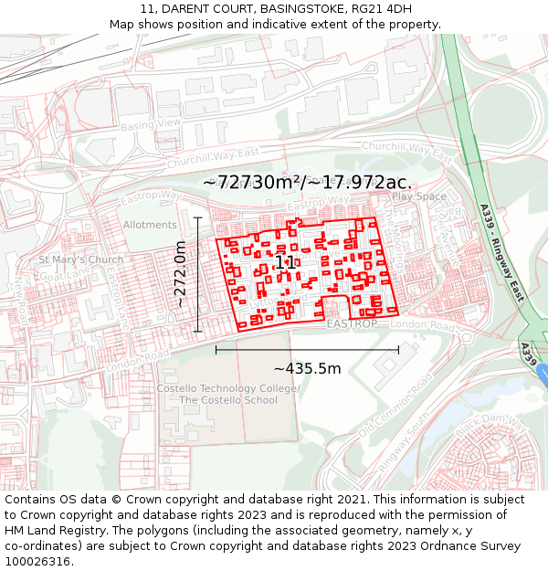 11, DARENT COURT, BASINGSTOKE, RG21 4DH: Plot and title map