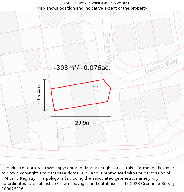 11, DARIUS WAY, SWINDON, SN25 4XT: Plot and title map