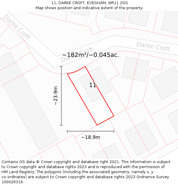 11, DARKE CROFT, EVESHAM, WR11 2SG: Plot and title map