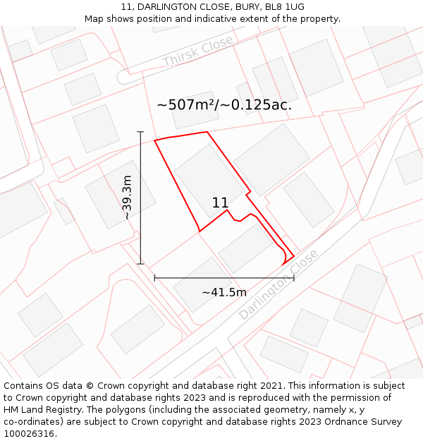 11, DARLINGTON CLOSE, BURY, BL8 1UG: Plot and title map