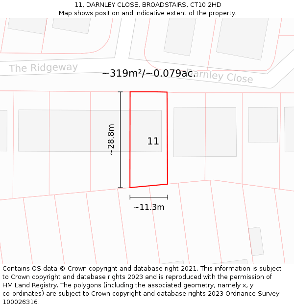 11, DARNLEY CLOSE, BROADSTAIRS, CT10 2HD: Plot and title map