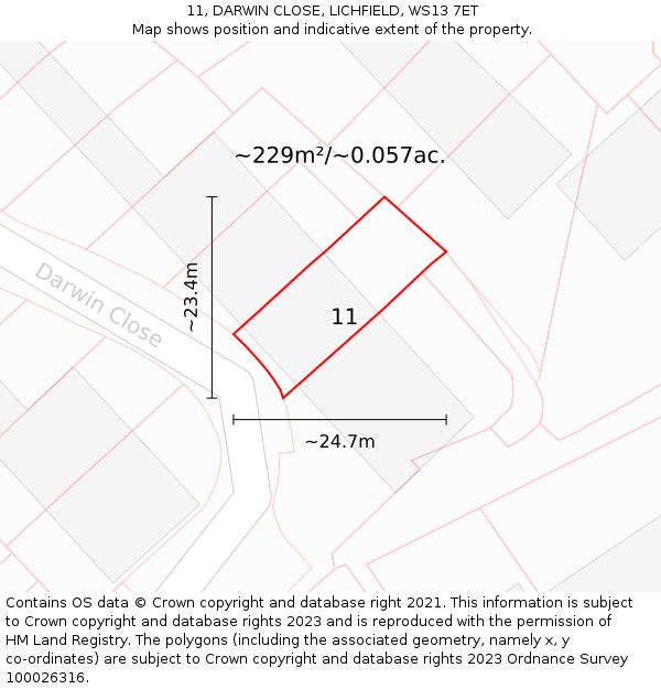 11, DARWIN CLOSE, LICHFIELD, WS13 7ET: Plot and title map