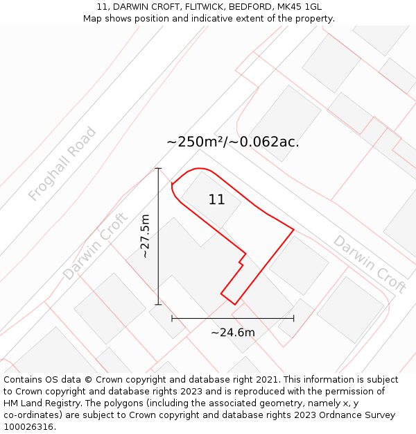 11, DARWIN CROFT, FLITWICK, BEDFORD, MK45 1GL: Plot and title map