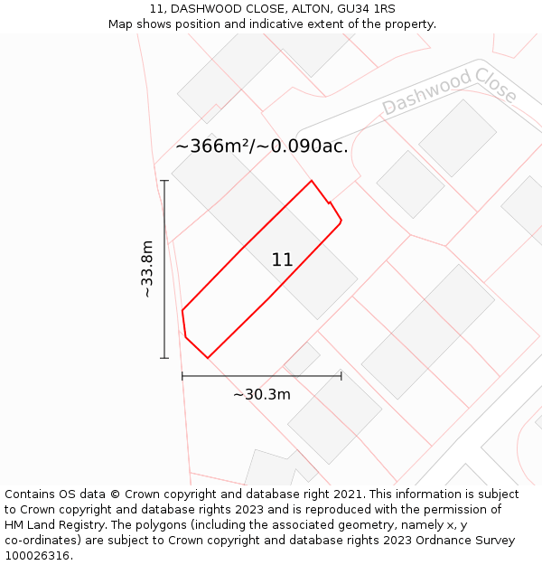 11, DASHWOOD CLOSE, ALTON, GU34 1RS: Plot and title map