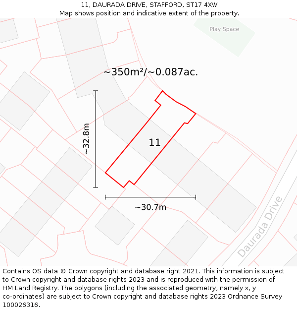 11, DAURADA DRIVE, STAFFORD, ST17 4XW: Plot and title map