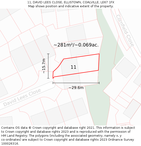 11, DAVID LEES CLOSE, ELLISTOWN, COALVILLE, LE67 1FX: Plot and title map