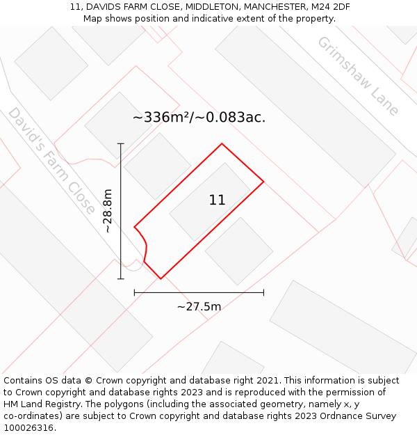 11, DAVIDS FARM CLOSE, MIDDLETON, MANCHESTER, M24 2DF: Plot and title map