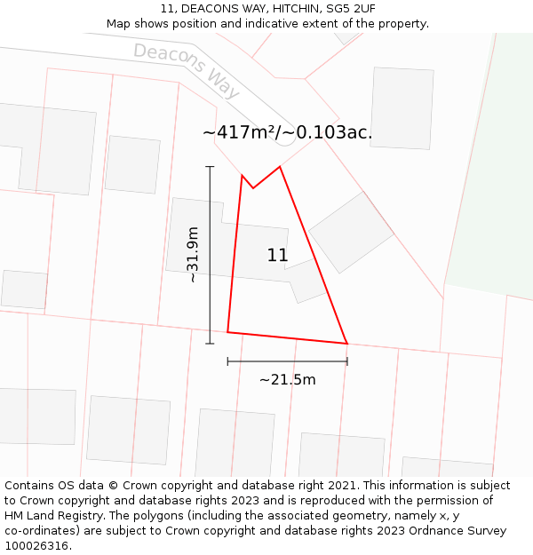 11, DEACONS WAY, HITCHIN, SG5 2UF: Plot and title map