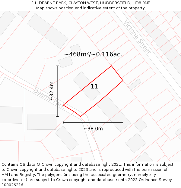 11, DEARNE PARK, CLAYTON WEST, HUDDERSFIELD, HD8 9NB: Plot and title map