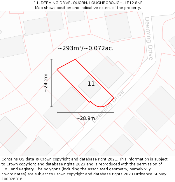 11, DEEMING DRIVE, QUORN, LOUGHBOROUGH, LE12 8NF: Plot and title map