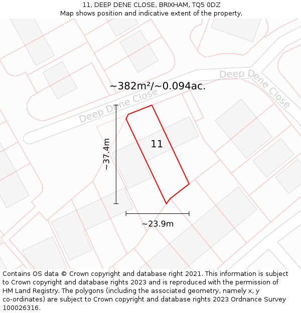 11, DEEP DENE CLOSE, BRIXHAM, TQ5 0DZ: Plot and title map