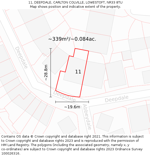 11, DEEPDALE, CARLTON COLVILLE, LOWESTOFT, NR33 8TU: Plot and title map