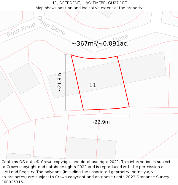 11, DEEPDENE, HASLEMERE, GU27 1RE: Plot and title map