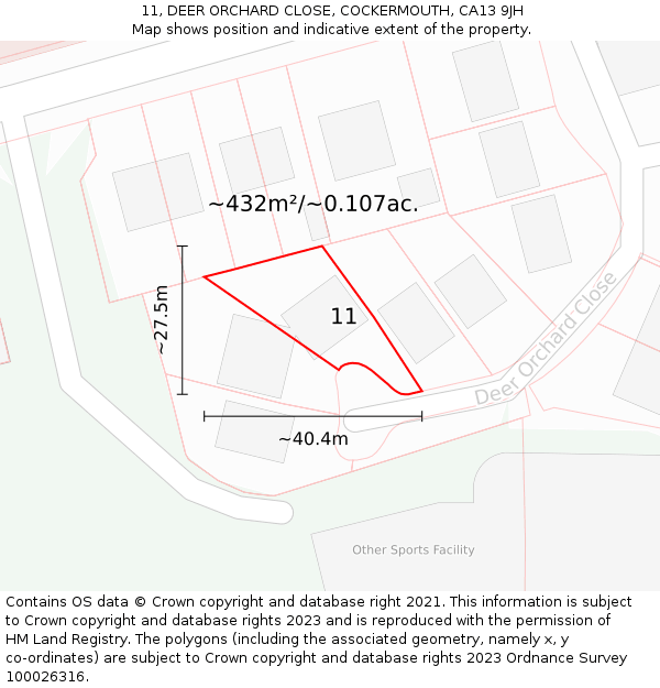 11, DEER ORCHARD CLOSE, COCKERMOUTH, CA13 9JH: Plot and title map