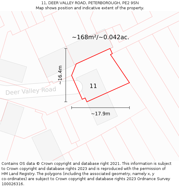 11, DEER VALLEY ROAD, PETERBOROUGH, PE2 9SN: Plot and title map