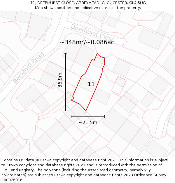 11, DEERHURST CLOSE, ABBEYMEAD, GLOUCESTER, GL4 5UG: Plot and title map