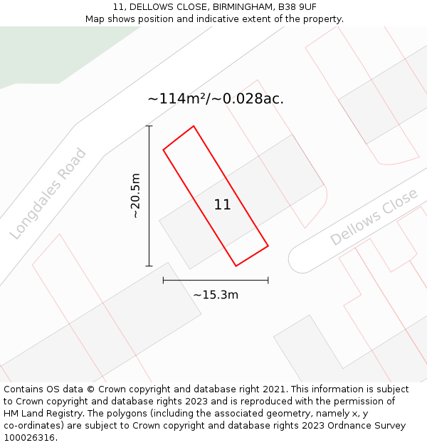 11, DELLOWS CLOSE, BIRMINGHAM, B38 9UF: Plot and title map