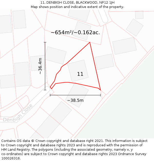 11, DENBIGH CLOSE, BLACKWOOD, NP12 1JH: Plot and title map