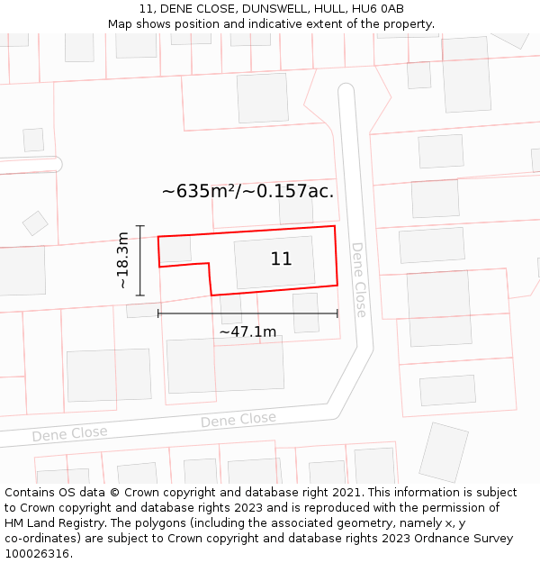 11, DENE CLOSE, DUNSWELL, HULL, HU6 0AB: Plot and title map