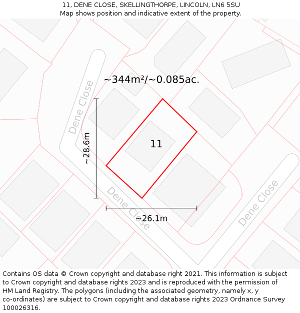 11, DENE CLOSE, SKELLINGTHORPE, LINCOLN, LN6 5SU: Plot and title map
