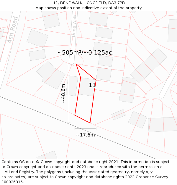 11, DENE WALK, LONGFIELD, DA3 7PB: Plot and title map