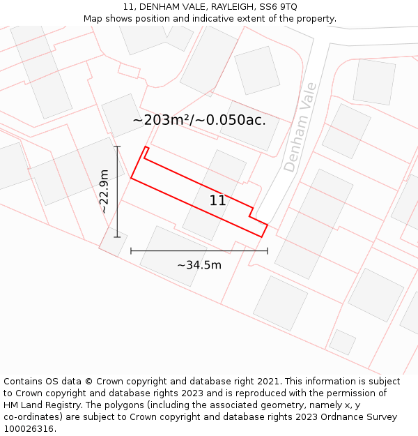 11, DENHAM VALE, RAYLEIGH, SS6 9TQ: Plot and title map