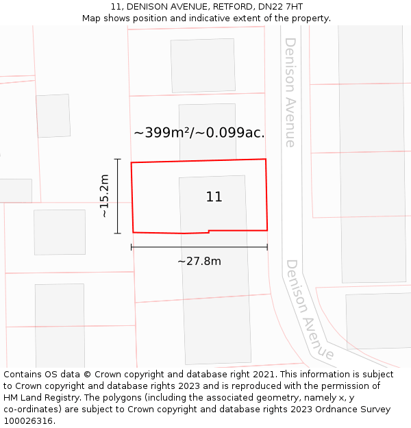11, DENISON AVENUE, RETFORD, DN22 7HT: Plot and title map