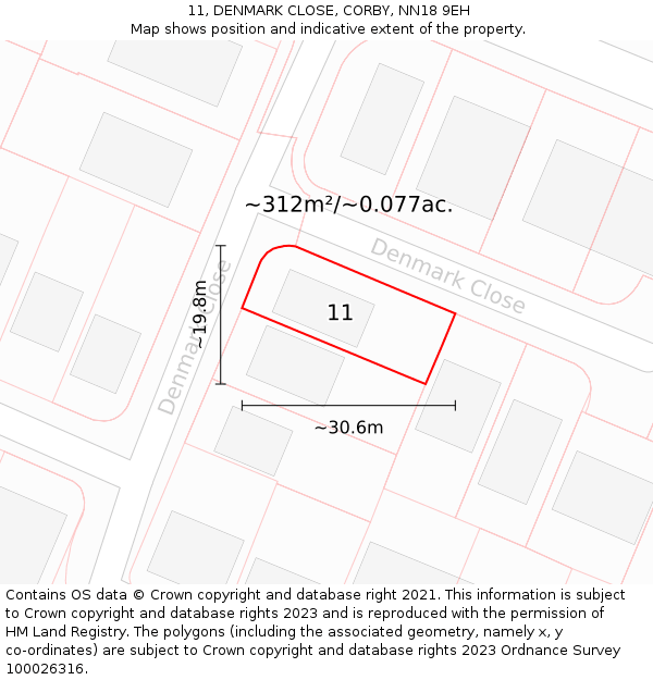 11, DENMARK CLOSE, CORBY, NN18 9EH: Plot and title map