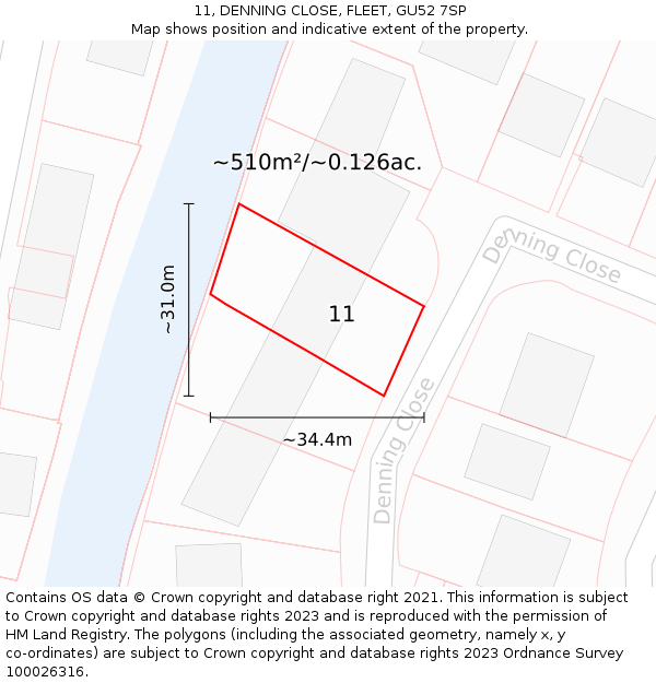 11, DENNING CLOSE, FLEET, GU52 7SP: Plot and title map