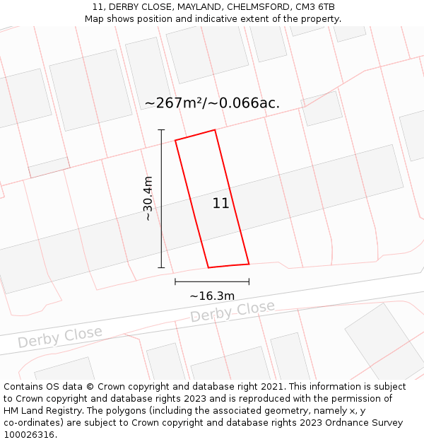 11, DERBY CLOSE, MAYLAND, CHELMSFORD, CM3 6TB: Plot and title map