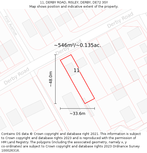 11, DERBY ROAD, RISLEY, DERBY, DE72 3SY: Plot and title map