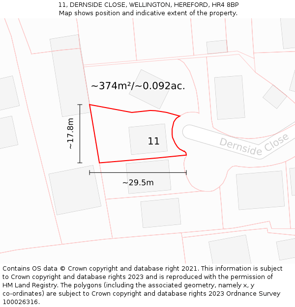 11, DERNSIDE CLOSE, WELLINGTON, HEREFORD, HR4 8BP: Plot and title map