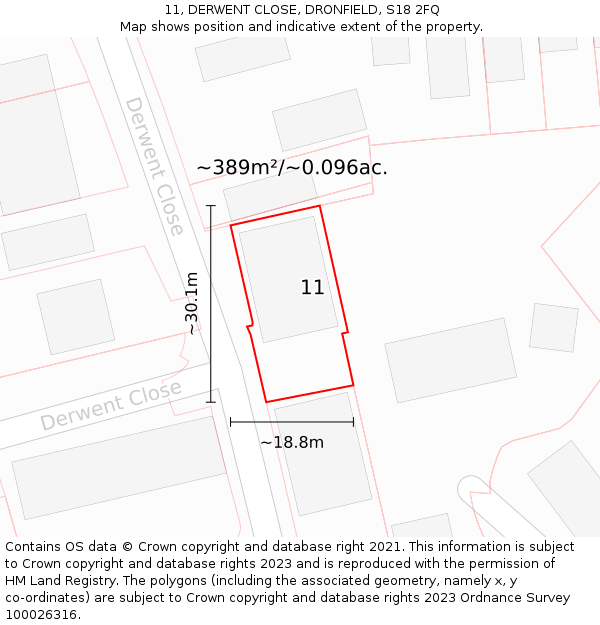 11, DERWENT CLOSE, DRONFIELD, S18 2FQ: Plot and title map