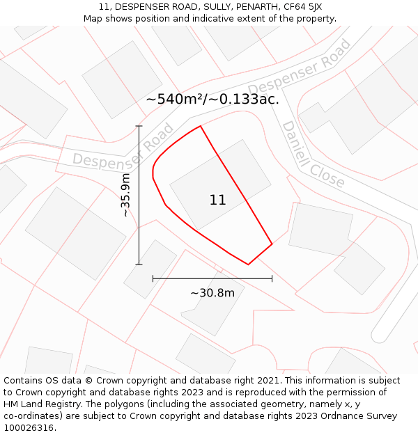11, DESPENSER ROAD, SULLY, PENARTH, CF64 5JX: Plot and title map