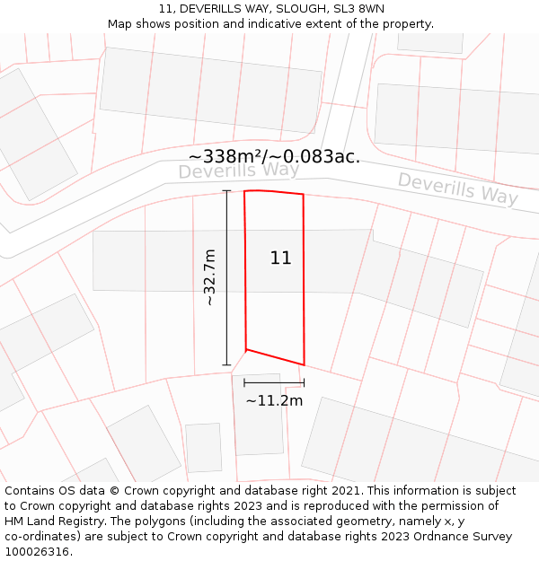 11, DEVERILLS WAY, SLOUGH, SL3 8WN: Plot and title map