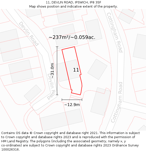 11, DEVLIN ROAD, IPSWICH, IP8 3SF: Plot and title map