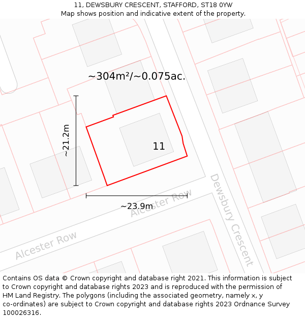 11, DEWSBURY CRESCENT, STAFFORD, ST18 0YW: Plot and title map
