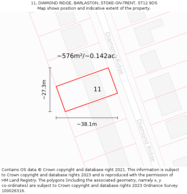 11, DIAMOND RIDGE, BARLASTON, STOKE-ON-TRENT, ST12 9DS: Plot and title map