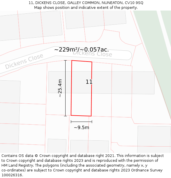 11, DICKENS CLOSE, GALLEY COMMON, NUNEATON, CV10 9SQ: Plot and title map