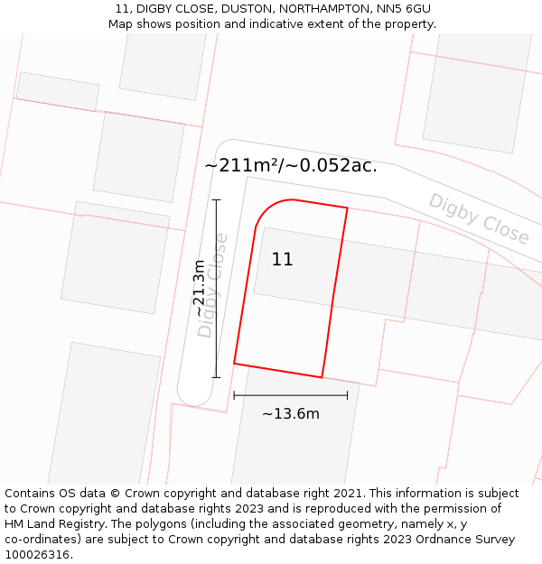 11, DIGBY CLOSE, DUSTON, NORTHAMPTON, NN5 6GU: Plot and title map