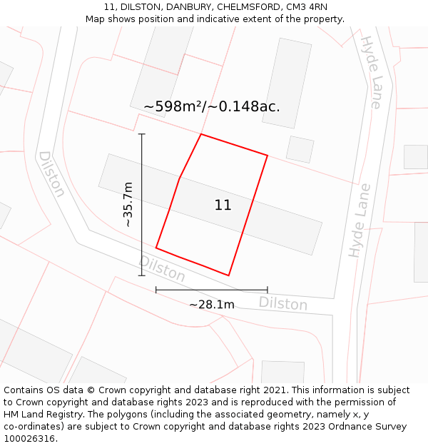 11, DILSTON, DANBURY, CHELMSFORD, CM3 4RN: Plot and title map