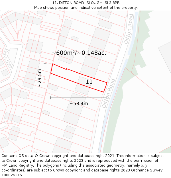 11, DITTON ROAD, SLOUGH, SL3 8PR: Plot and title map