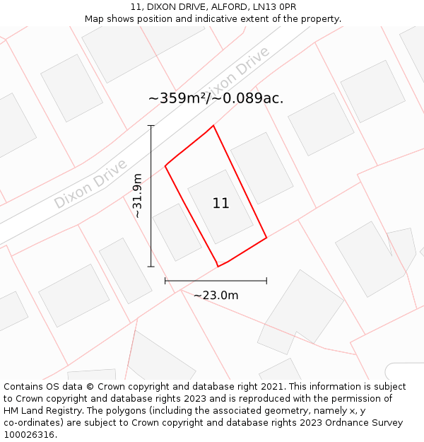 11, DIXON DRIVE, ALFORD, LN13 0PR: Plot and title map