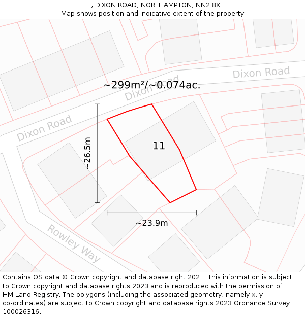 11, DIXON ROAD, NORTHAMPTON, NN2 8XE: Plot and title map