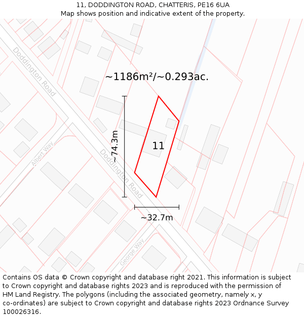 11, DODDINGTON ROAD, CHATTERIS, PE16 6UA: Plot and title map