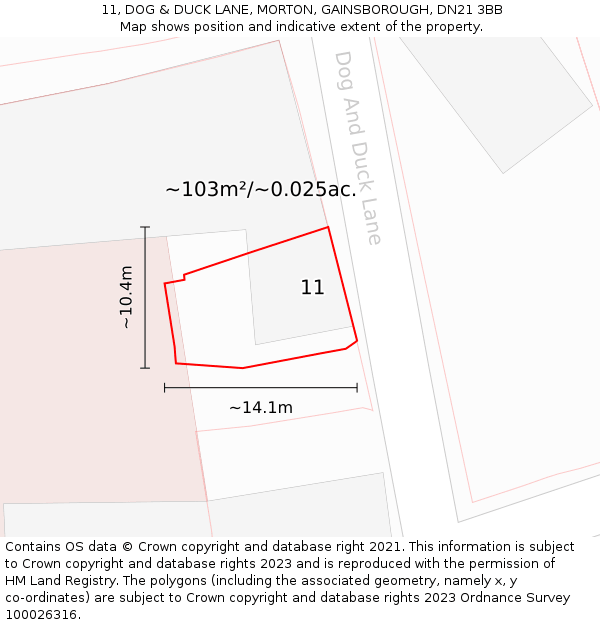 11, DOG & DUCK LANE, MORTON, GAINSBOROUGH, DN21 3BB: Plot and title map