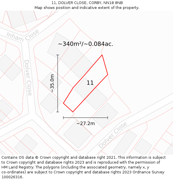 11, DOLVER CLOSE, CORBY, NN18 8NB: Plot and title map