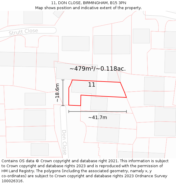 11, DON CLOSE, BIRMINGHAM, B15 3PN: Plot and title map